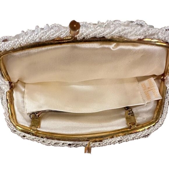 Vintage white purse, small beaded hand made, 80s vintage, wedding
